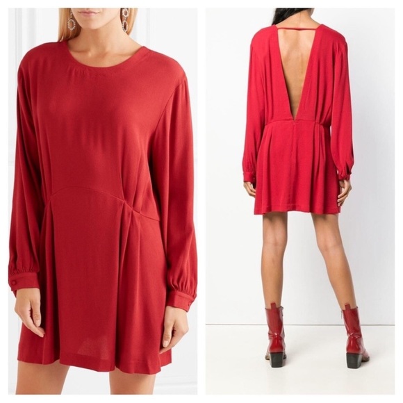 IRO Broken Open Back Relax Long Sleeve Red Mini Dress size 36/US 4 - Picture 2 of 16